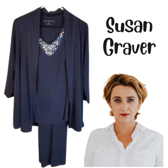 SUSAN GRAVER Navy Blue Pants Outfit - 3-Piece Set Women's XS - Picture 1 of 10